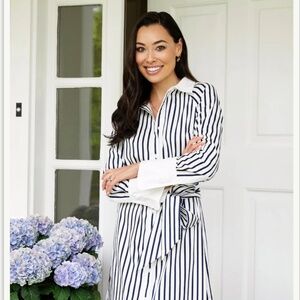 Everyone Loves The Weekend NWT Kat Jamieson Navy Striped Shirtdress- Size XS
